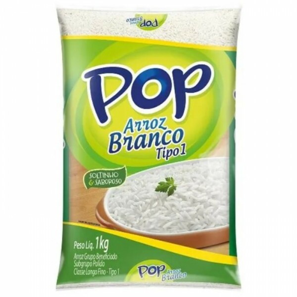 Arroz Branco Beneficiado Polido Longo Fino tipo 1 Pop - Pacote 1kg